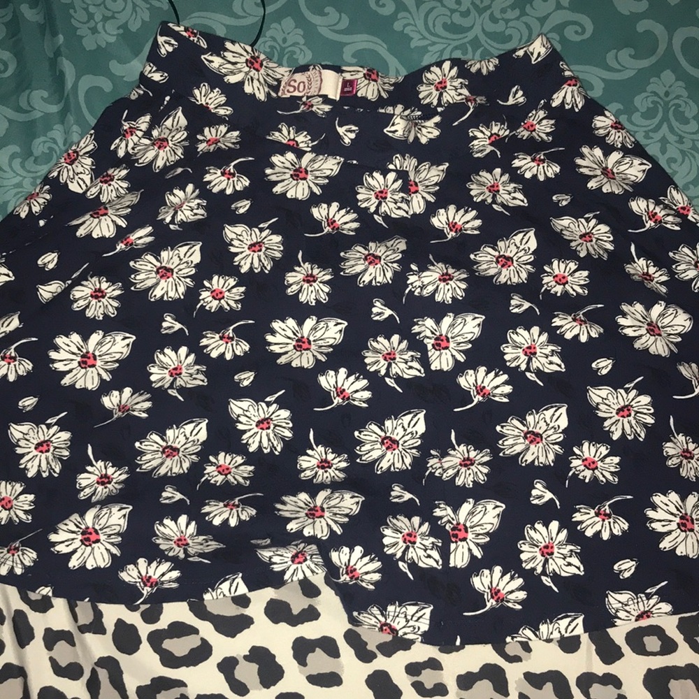 Flowery, navy skirt